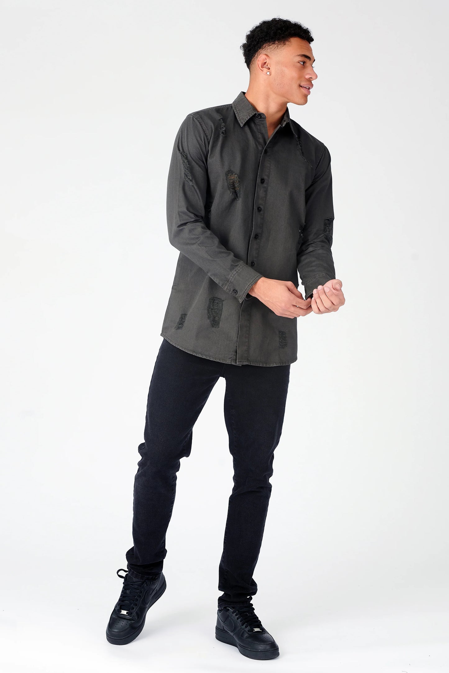 The Charcoal Denim  JMOJO Ripped Slim-Fit Shirt