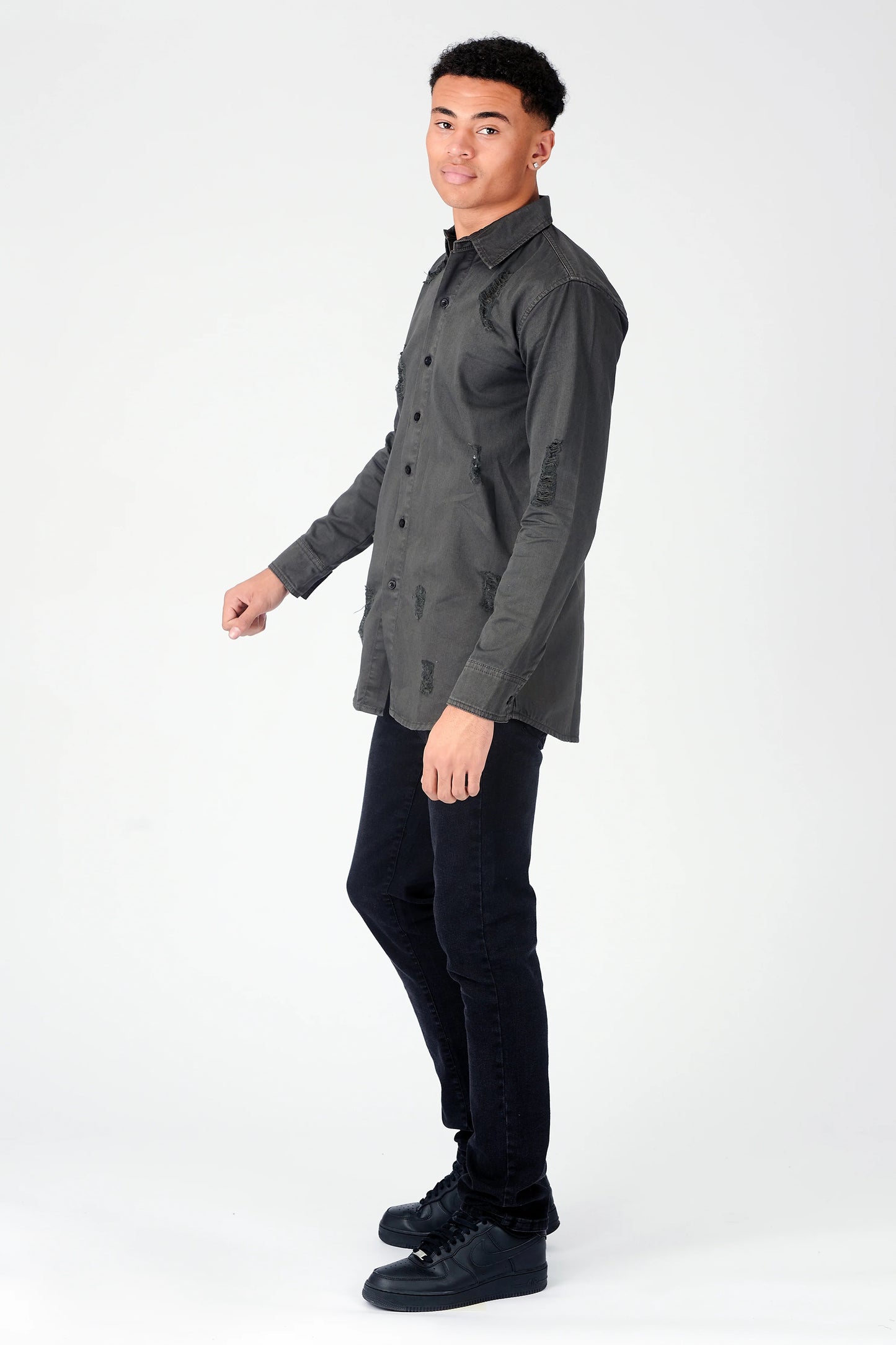 The Charcoal Denim  JMOJO Ripped Slim-Fit Shirt