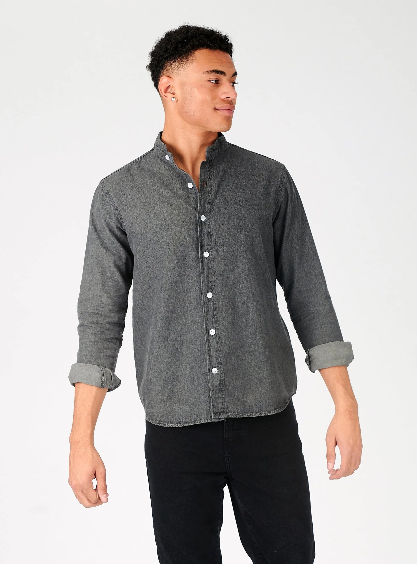 Slim Fit 100%  JMOJO Grandad Cotton Denim Shirt